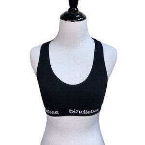Birdiebee Women's Sports Bra Size XS Logo Cotton Black Racerback Wirefree